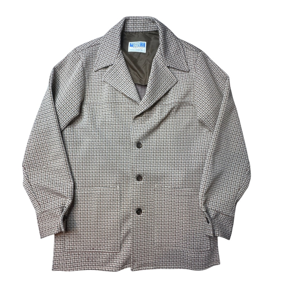 Vintage Farah Blazer Mens 40 Brown Time Out Houndstooth Coat USA Made 70s